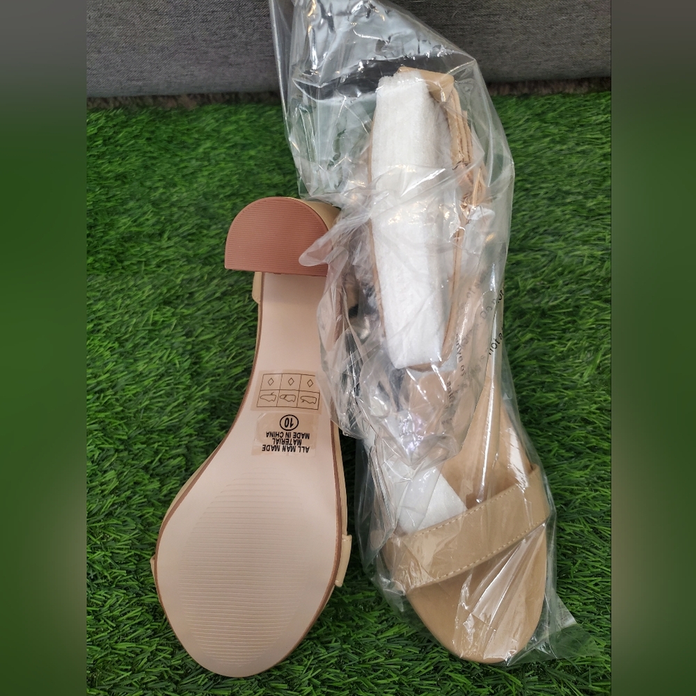 Tan open toe heels
